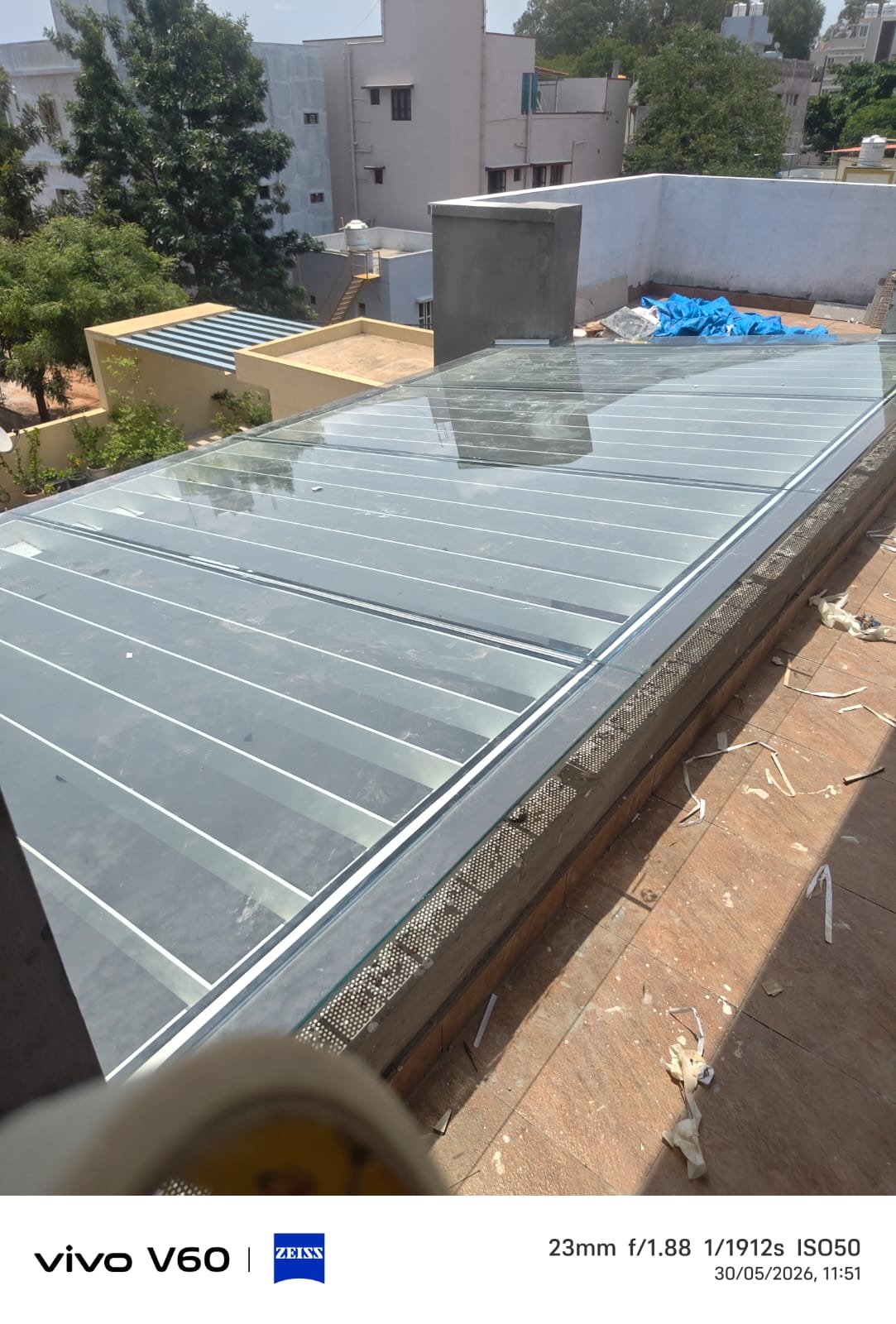 Roof sky glass — terrace grid install