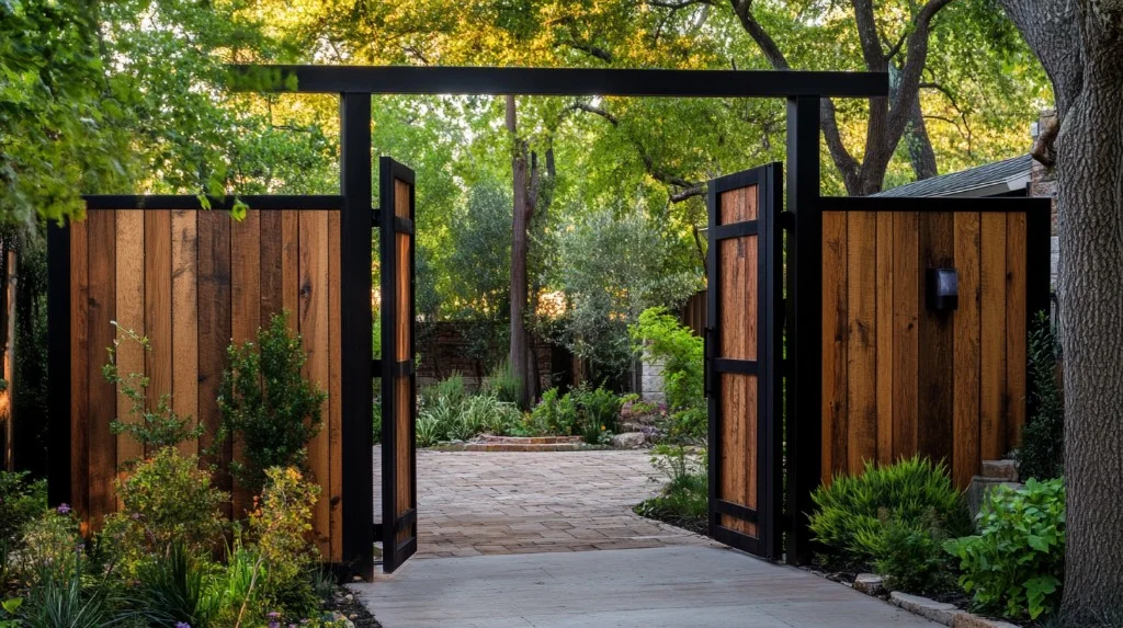 Garden swing gate — wood & metal