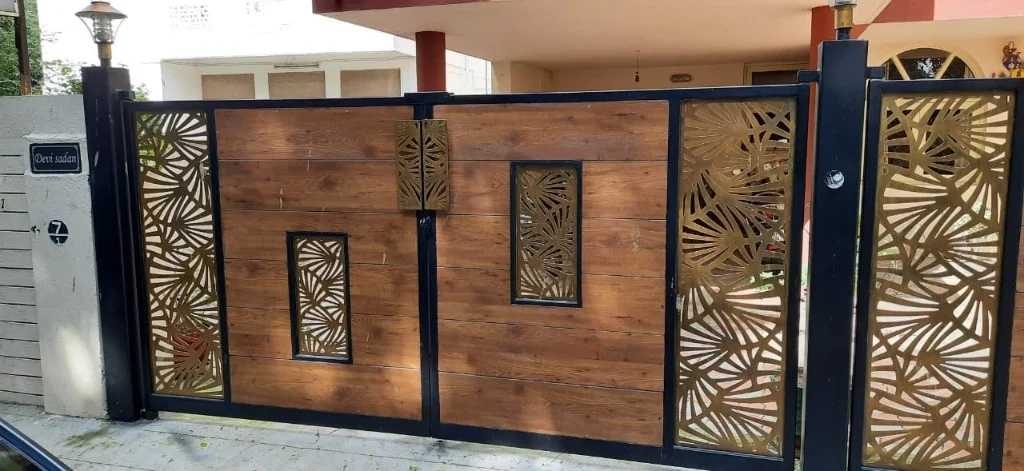 Laser-cut gold fan — modern entrance