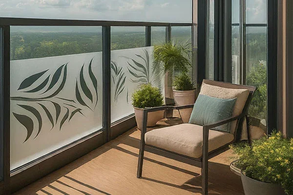 Fritted privacy glass — botanical design