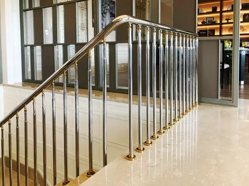 Gold ring balusters — marble staircase